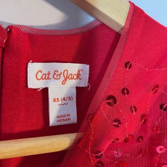 Cat & Jack Red Sequin Party Dress Tutu Tulle Skirt Little Girls size XS 4-5 - Picture 3 of 4